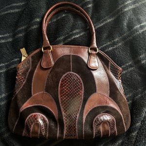 Vintage Brown Suede Reptilian Purse